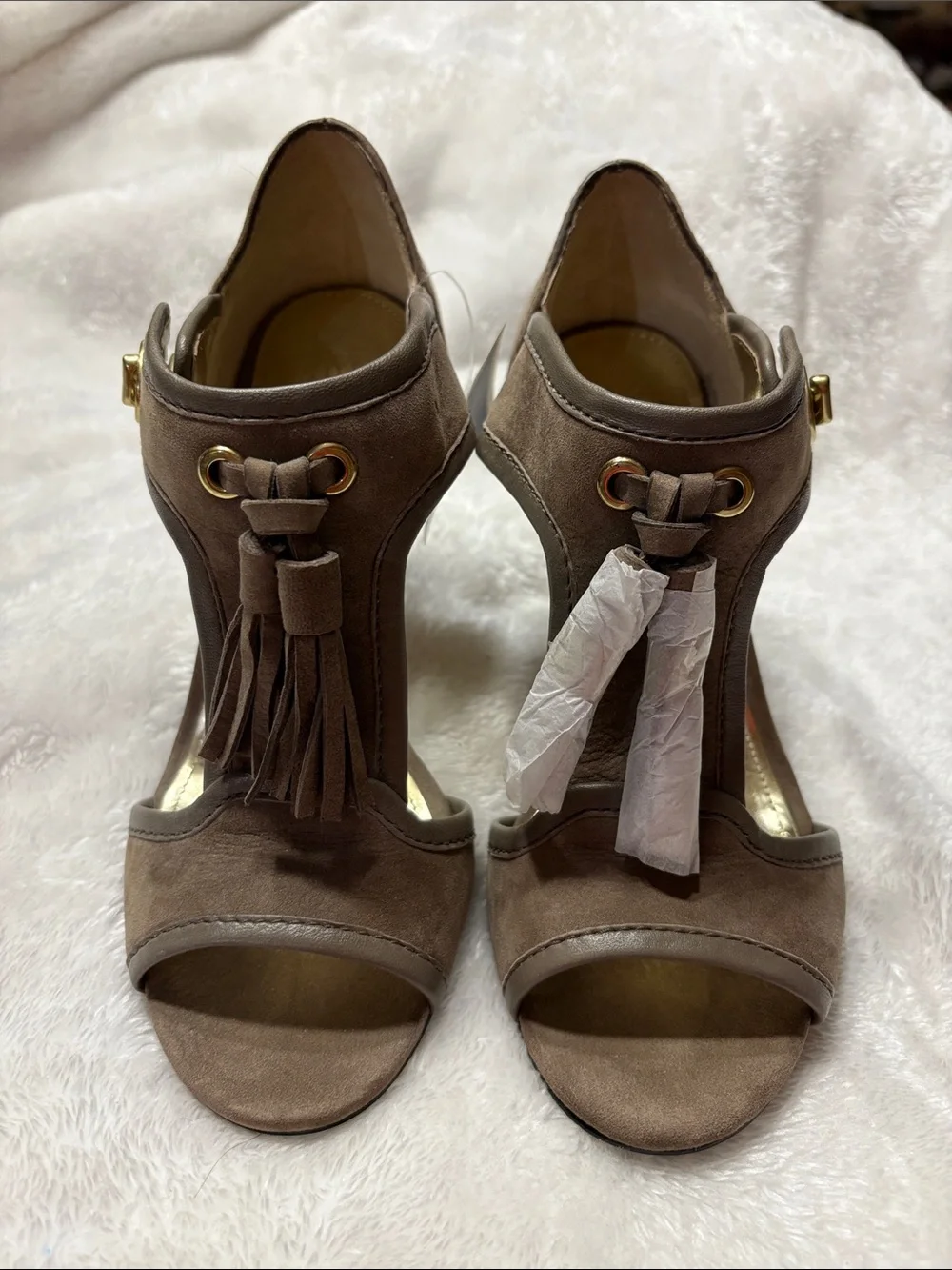 Michael Kors Suede Tassel Peep-Toe Heels